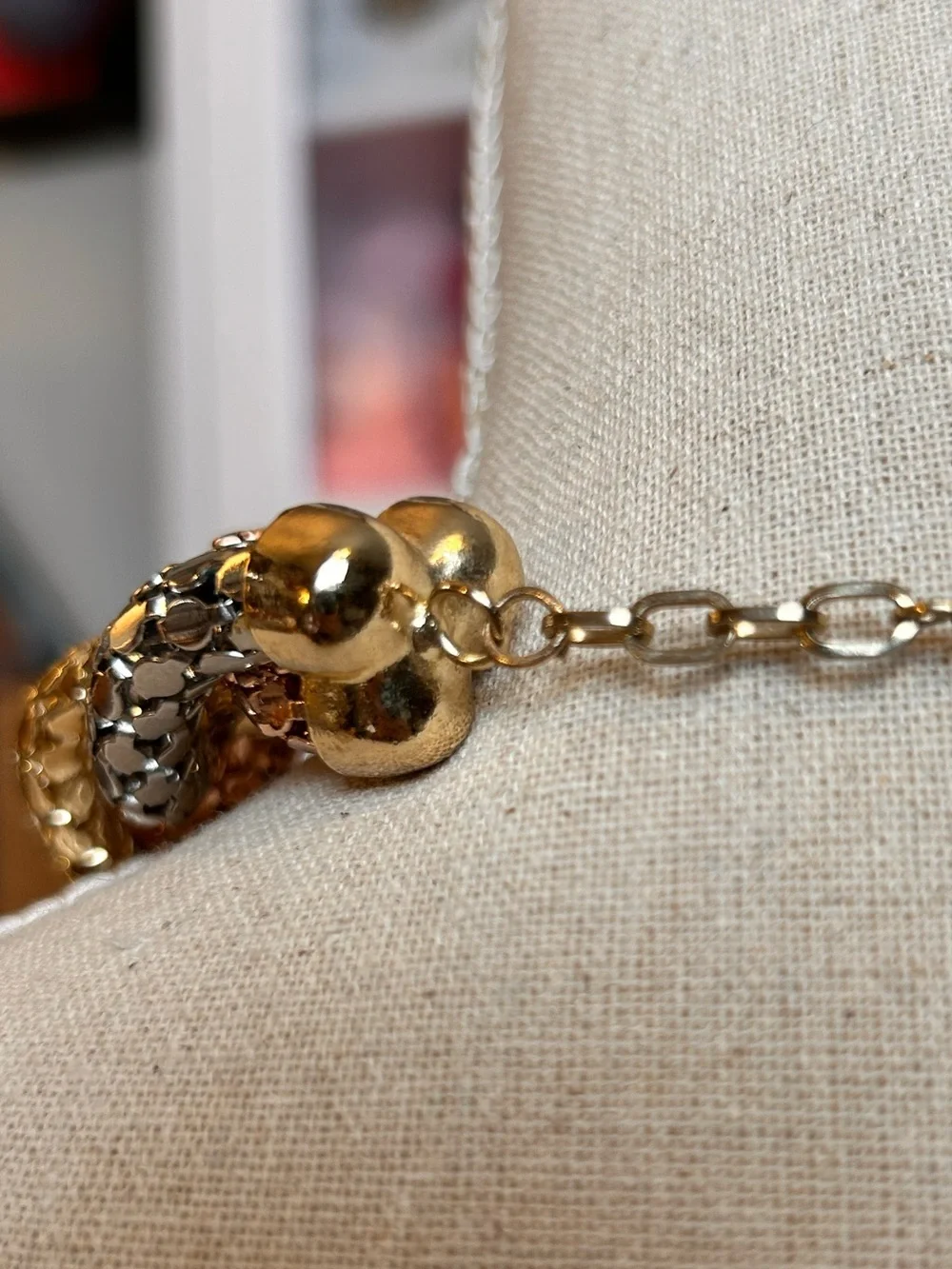Vintage tri-tone braided metal mesh collar necklace, Germany Statement RARE - Picture 6 of 7